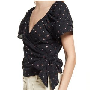 Madewell SpringFloral Black Wrap Top